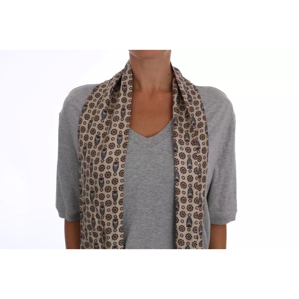 Dolce & Gabbana Gray Cotton Owl Silk Scarf Top T-shirt Dolce & Gabbana