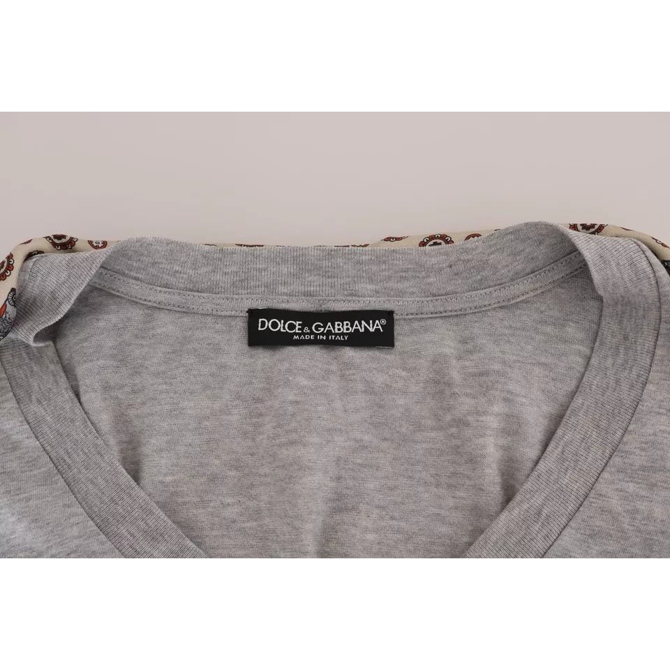 Dolce & Gabbana Gray Cotton Owl Silk Scarf Top T-shirt Dolce & Gabbana