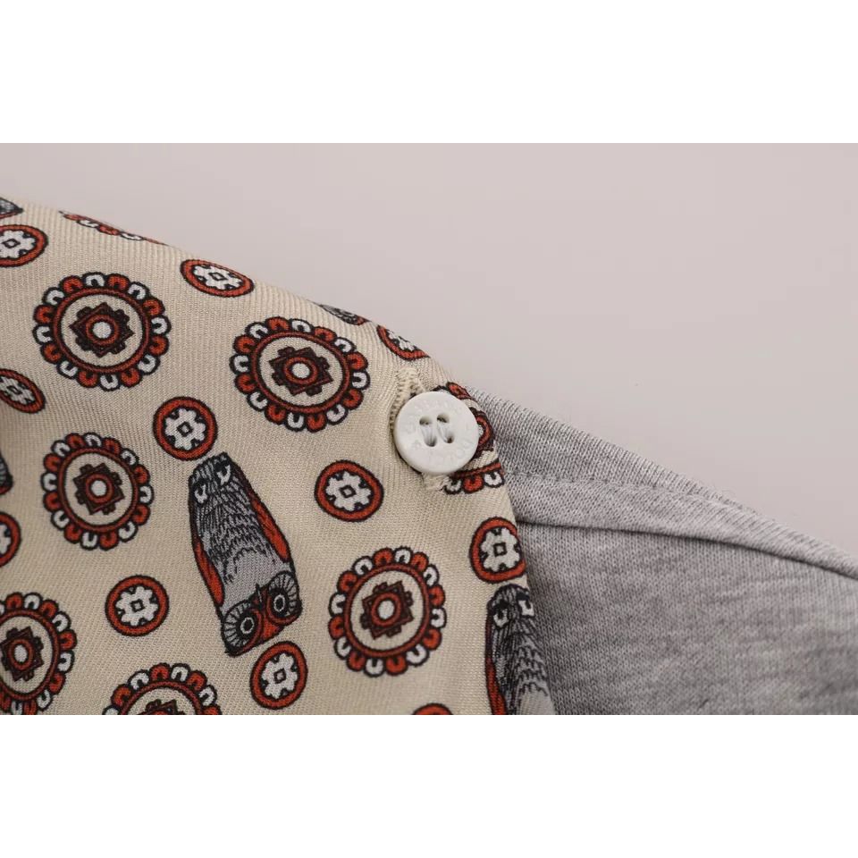 Dolce & Gabbana Gray Cotton Owl Silk Scarf Top T-shirt Dolce & Gabbana