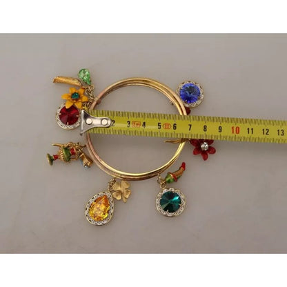 Dolce & Gabbana Multicolor Crystal Gold Tone Brass Bangle Bracelet