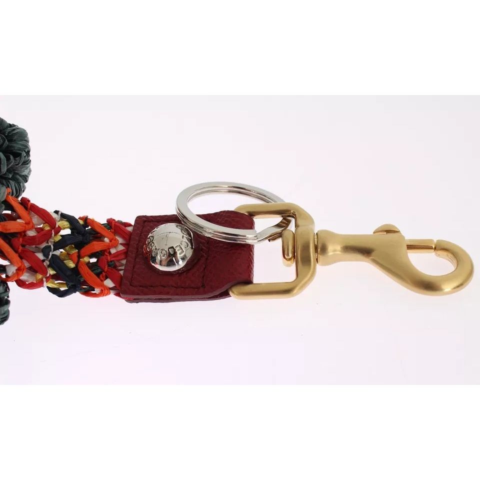 Dolce & Gabbana Multicolor Raffia Leather Clasp Finder Chain Keyring