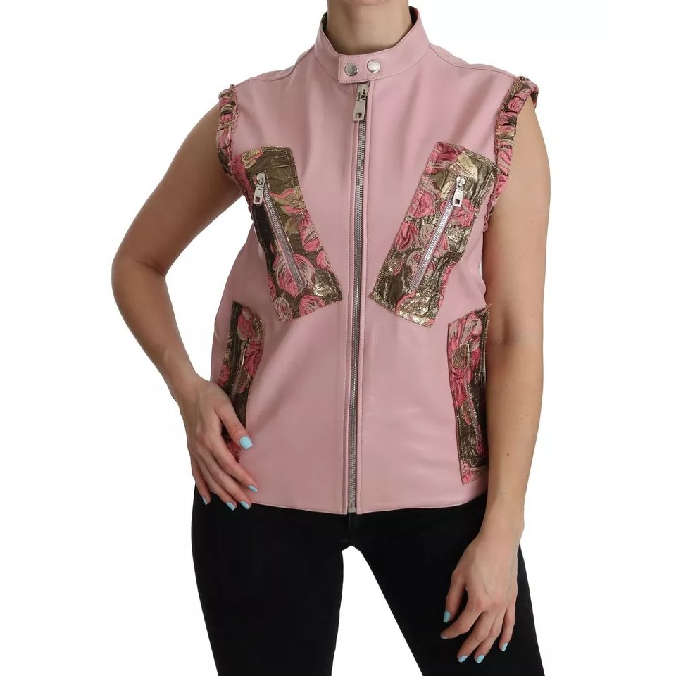 Dolce & Gabbana Pink Leather Sleeveless Vest Jacket Blouse