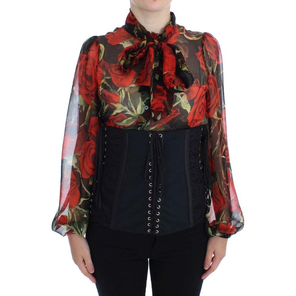 حزام كورسيه أنيق من دولتشي آند غابانا مزين بالزهور باللون الأسود