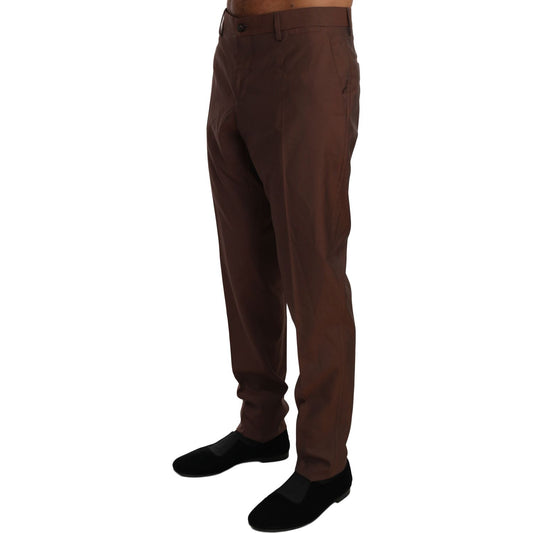 Elegant Brown Wool-Silk Formal Pants