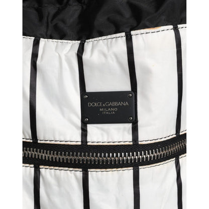 Dolce & Gabbana Black White Striped Polyester Drawstring Backpack Bag