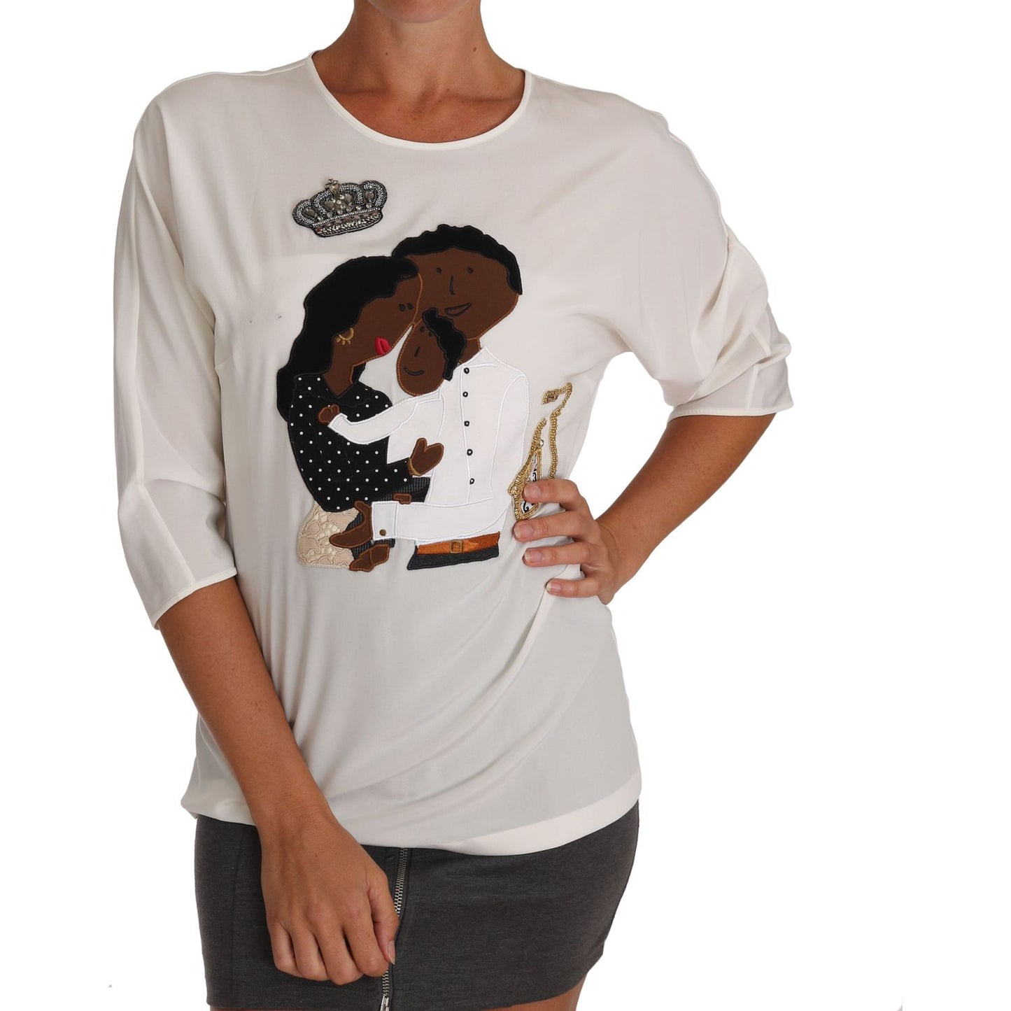 Dolce & Gabbana White Silk #dgfamily Crystal T-shirt
