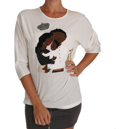 Dolce & Gabbana White Silk #dgfamily Crystal T-shirt