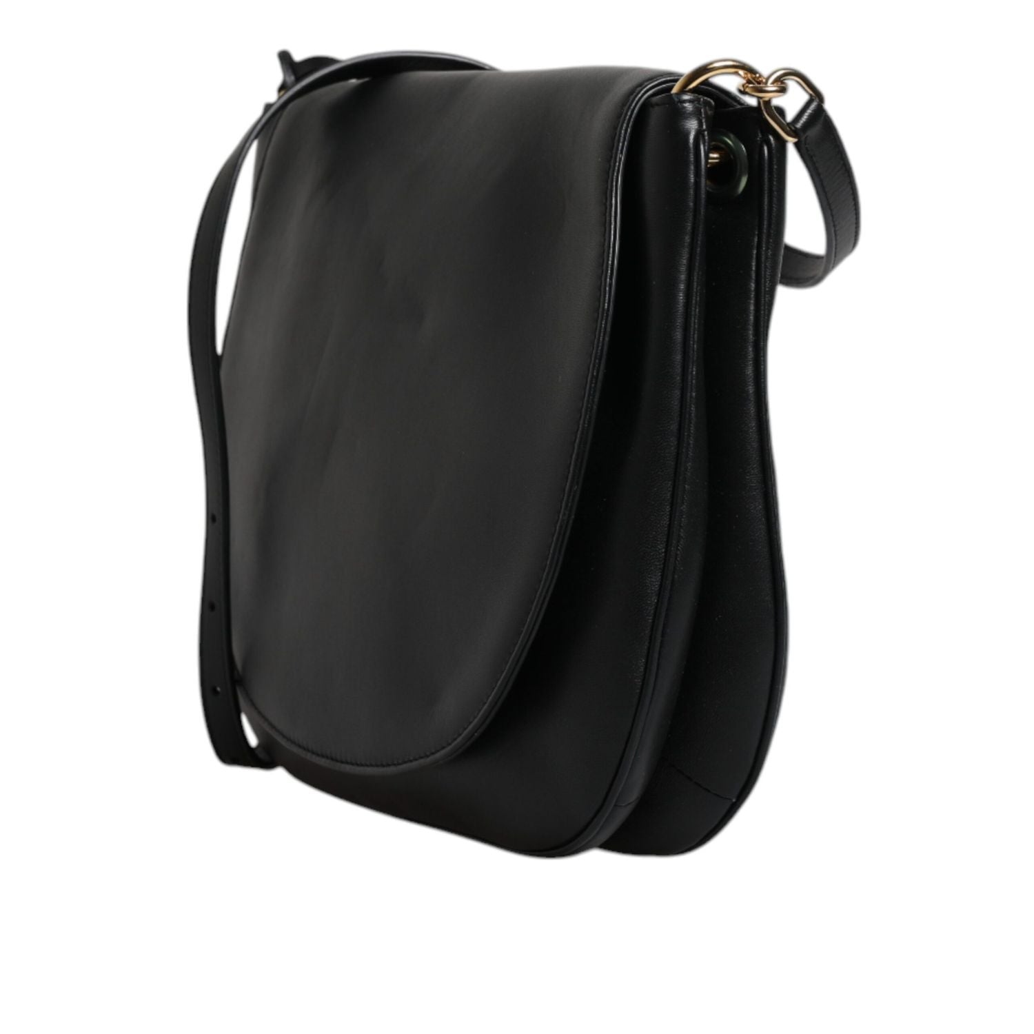 Dolce & Gabbana Black Leather Flap Saddle Shoulder Bag