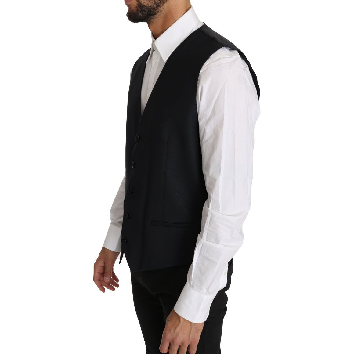 Elegant Gray Slim-Fit Wool-Silk Vest