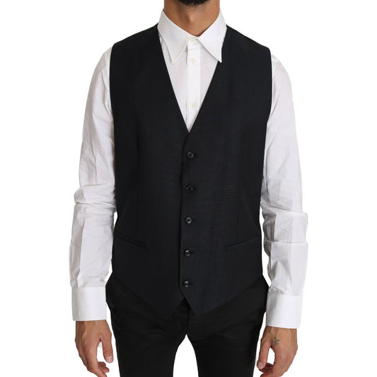 Elegant Gray Slim-Fit Wool-Silk Vest