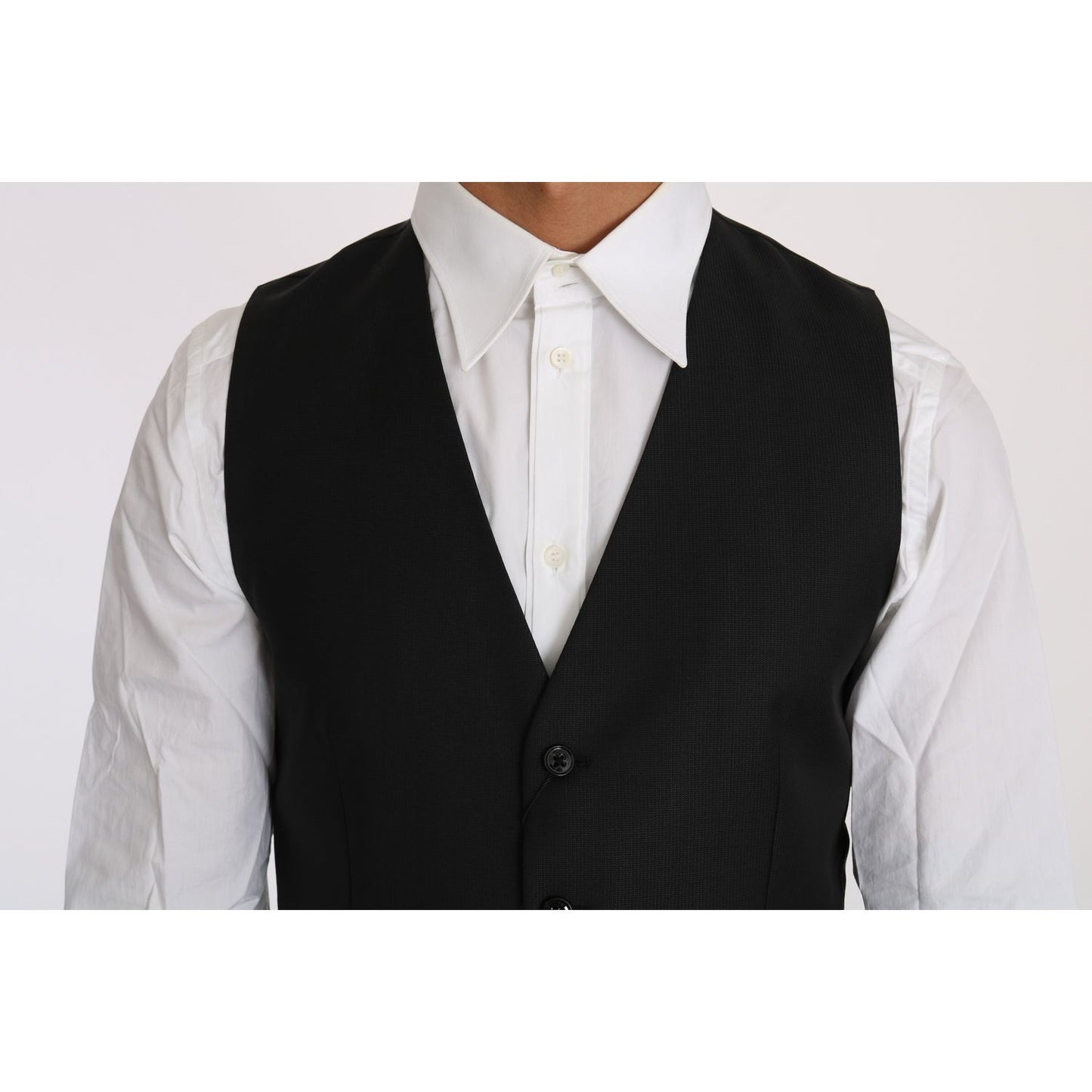 Sleek Black Wool-Silk Formal Vest