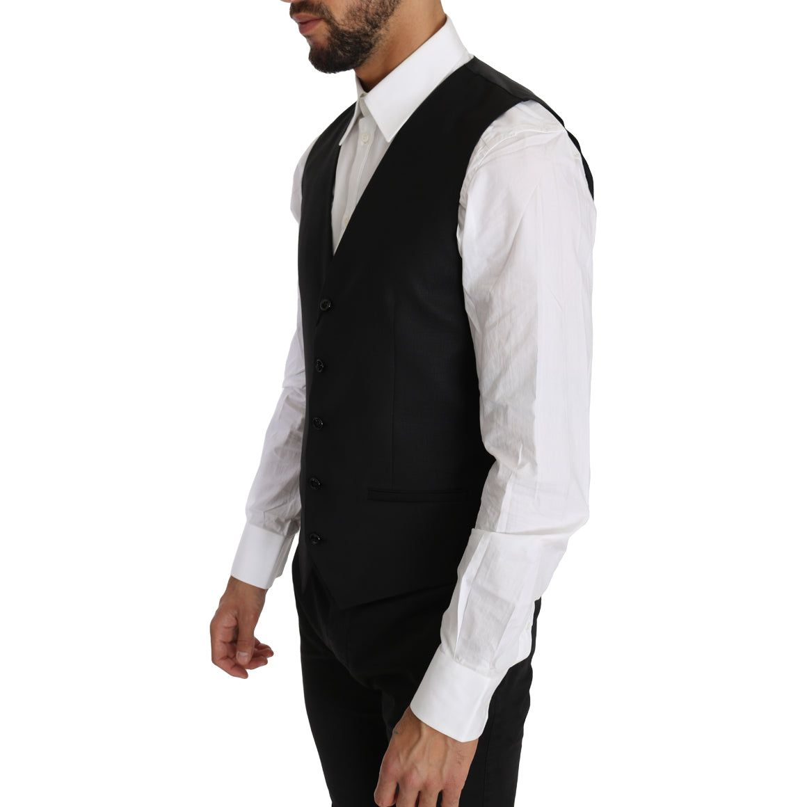 Sleek Black Wool-Silk Formal Vest