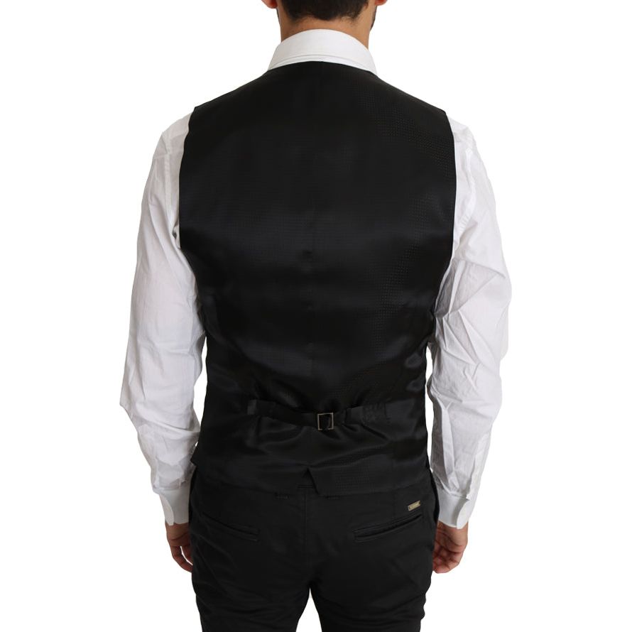 Sleek Black Wool-Silk Formal Vest