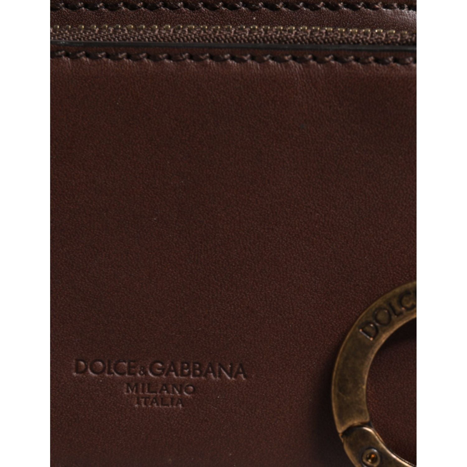 Dolce & Gabbana Brown Leather Zip Logo Keyring Coin Purse Keyring Wallet