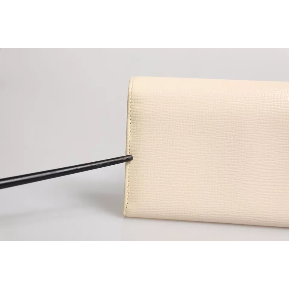 Dolce & Gabbana Beige Leather Trifold Logo Plaque Card Holder Wallet