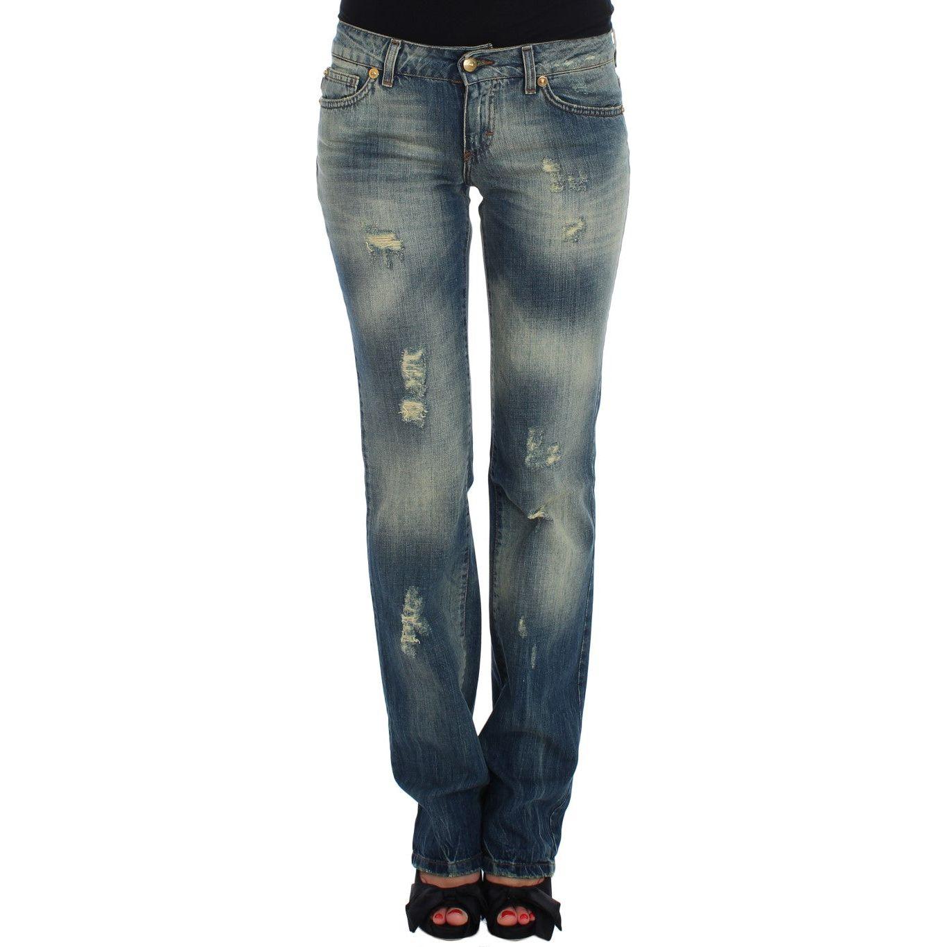 Cavalli Blue Cotton Low Waist Jeans Jeans & Pants