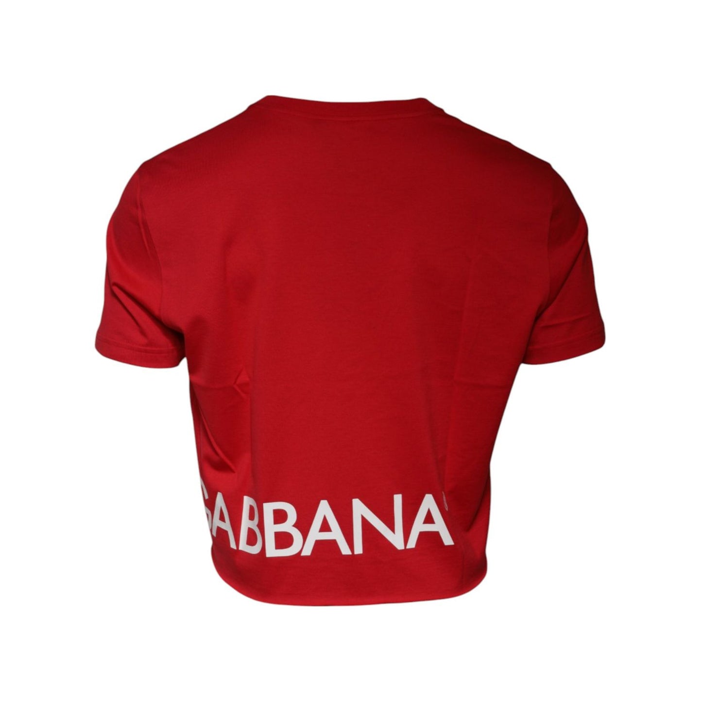 Dolce & Gabbana Red Logo Print Cropped Crew Neck T-shirt