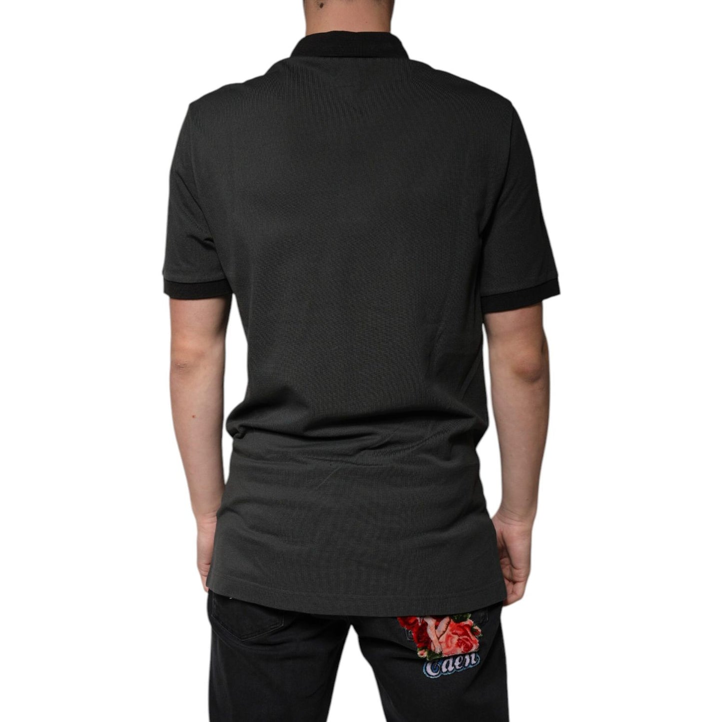 Dolce & Gabbana Black Logo Print Collared Cotton Polo T-shirt