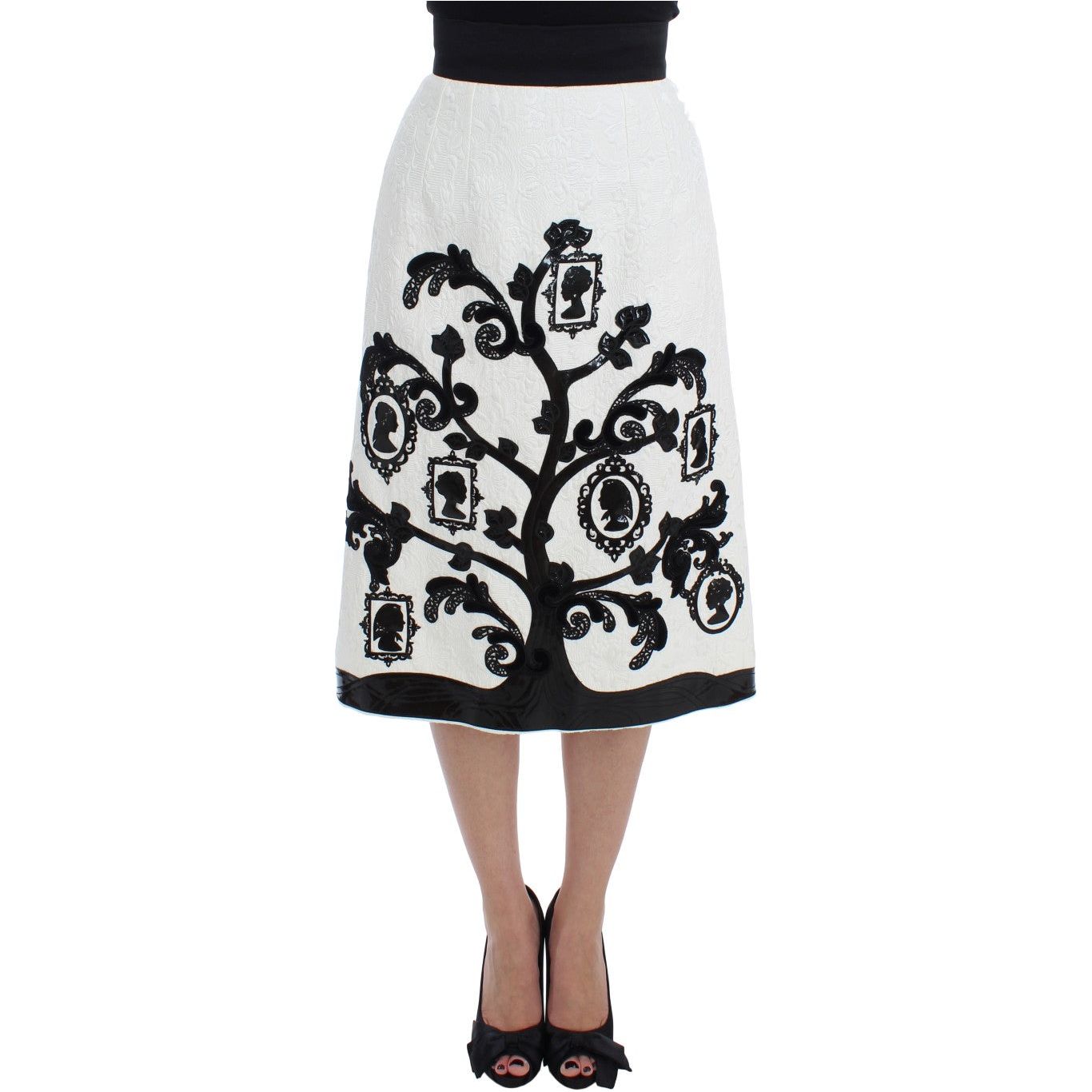 Elegant Floral Brocade High-Waist Skirt