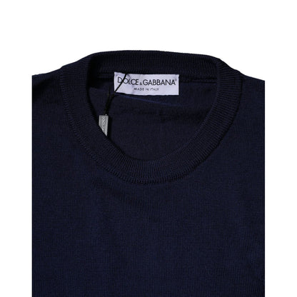 Dolce & Gabbana Blue DG Logo Wool Crew Neck Pullover Sweater Dolce & Gabbana