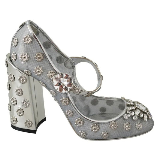 Dolce & Gabbana Silver Crystal Studs Heels Mary Janes Pumps Shoes Dolce & Gabbana
