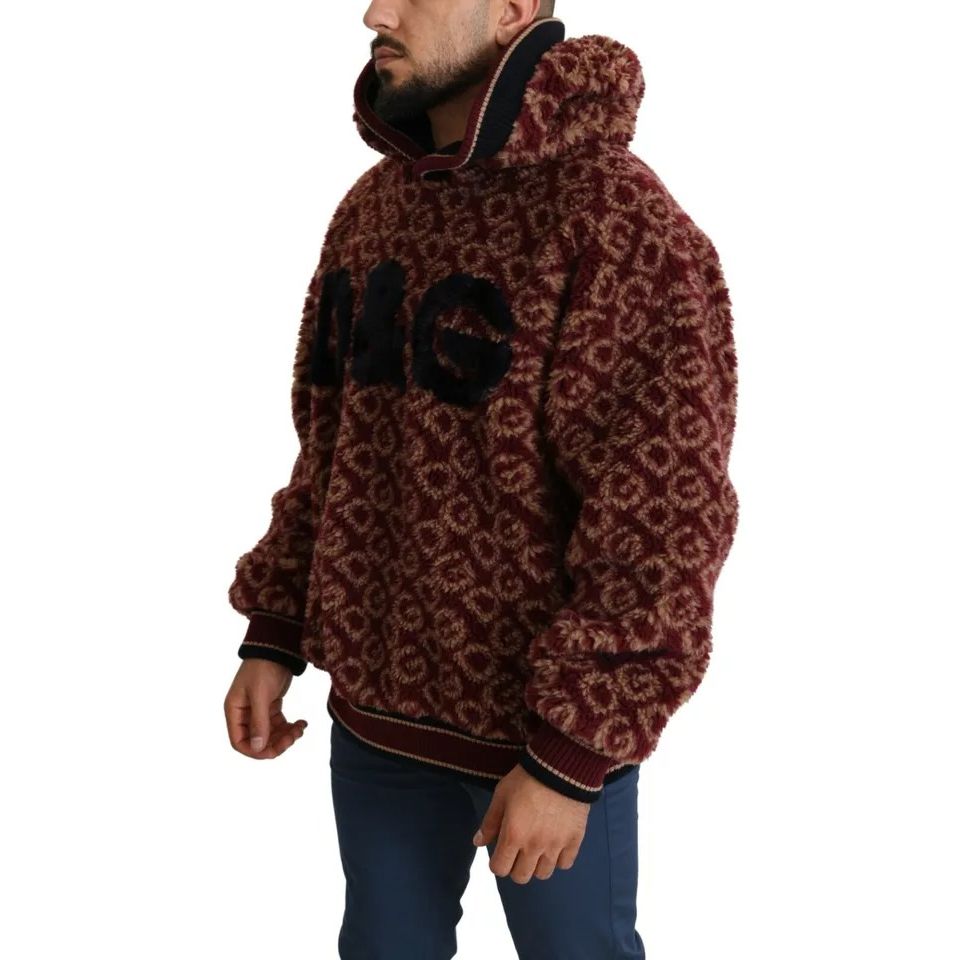 Dolce & Gabbana Red Beige Wool Oversize Hooded Pullover Sweater