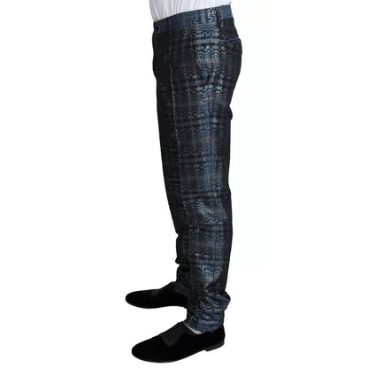 Dolce & Gabbana Blue Silver Shiny 2 Piece Slim GOLD Suit