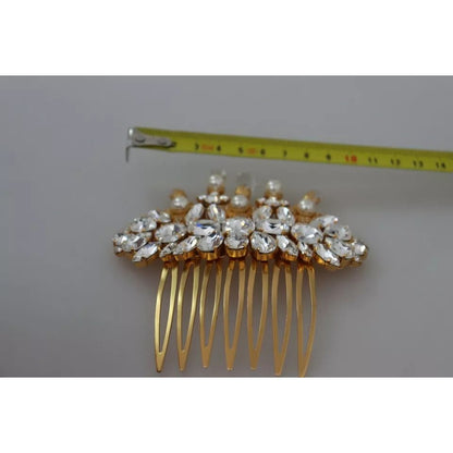 Dolce & Gabbana Gold Brass Clear Crystal Hair Stick Accessory Comb