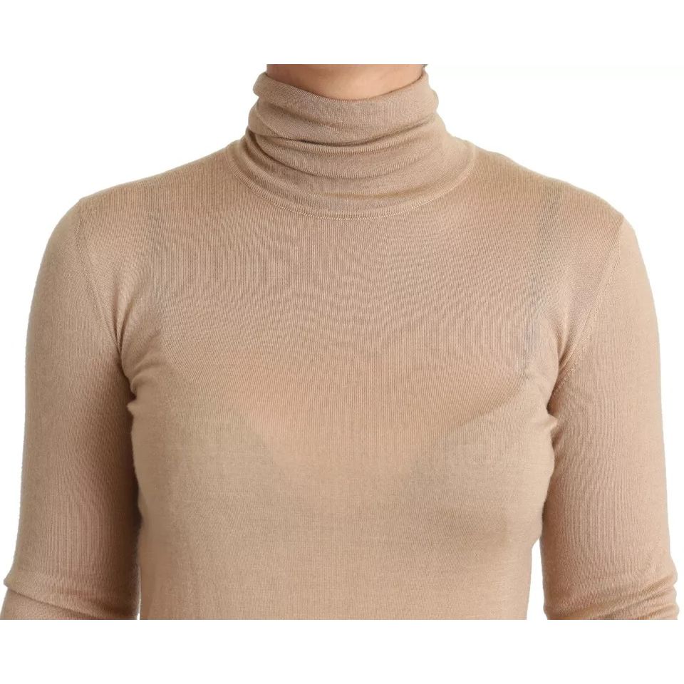 Dolce & Gabbana Beige Cashmere Silk Turtleneck Pullover Sweater