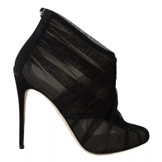 Dolce & Gabbana Black Tulle Ankle Boots Stiletto Heels Shoes Dolce & Gabbana