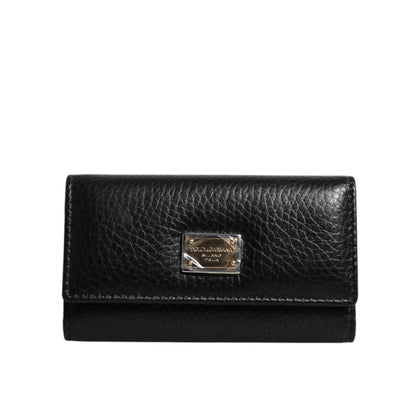 Dolce & Gabbana Black Leather Gold Metal Logo Plaque Trifold Keyring Dolce & Gabbana
