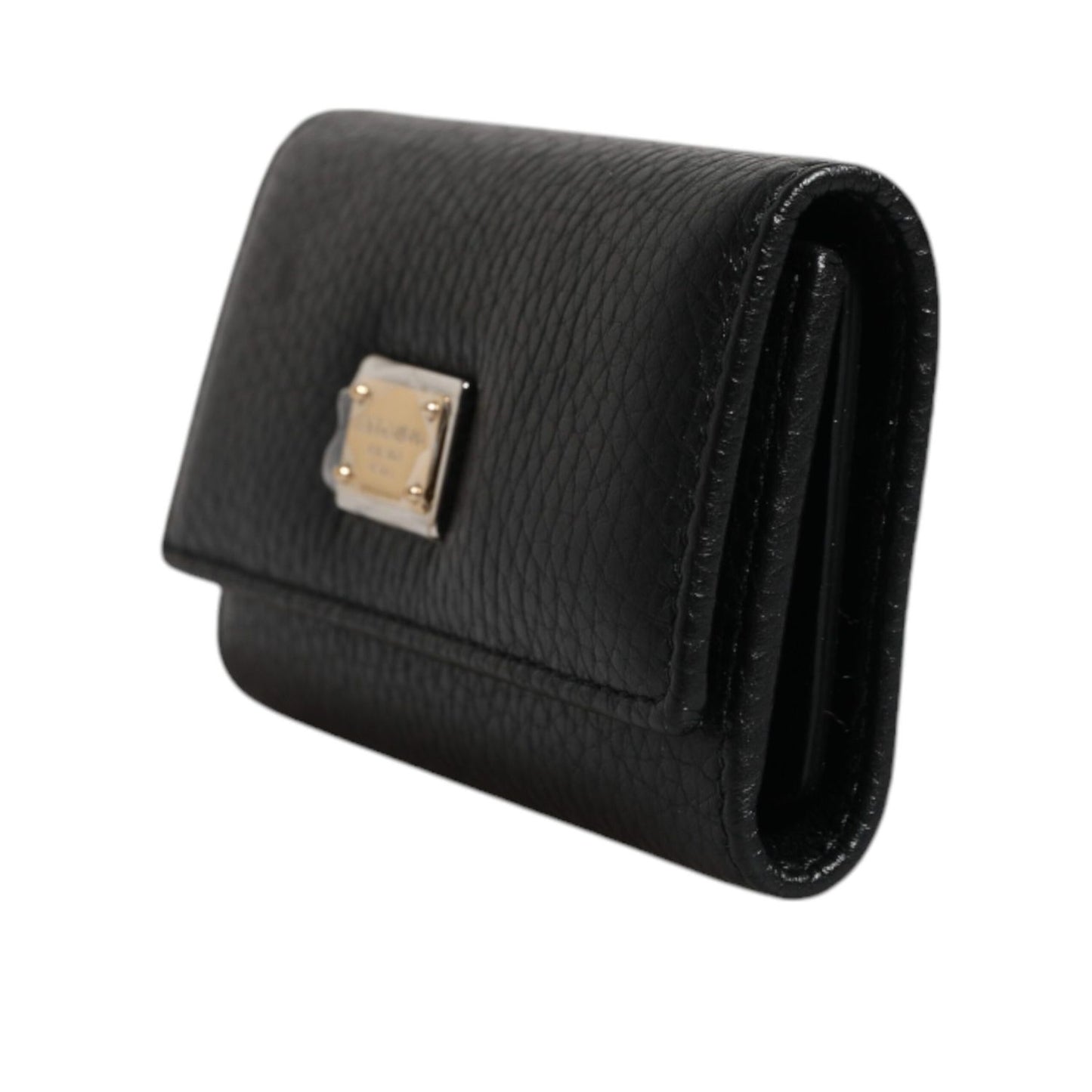 Dolce & Gabbana Black Leather Gold Metal Logo Plaque Trifold Keyring Dolce & Gabbana