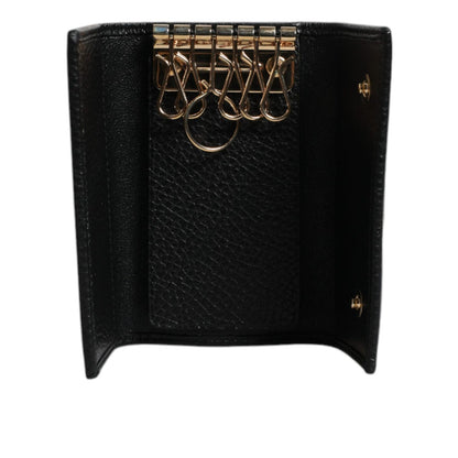 Dolce & Gabbana Black Leather Gold Metal Logo Plaque Trifold Keyring Dolce & Gabbana