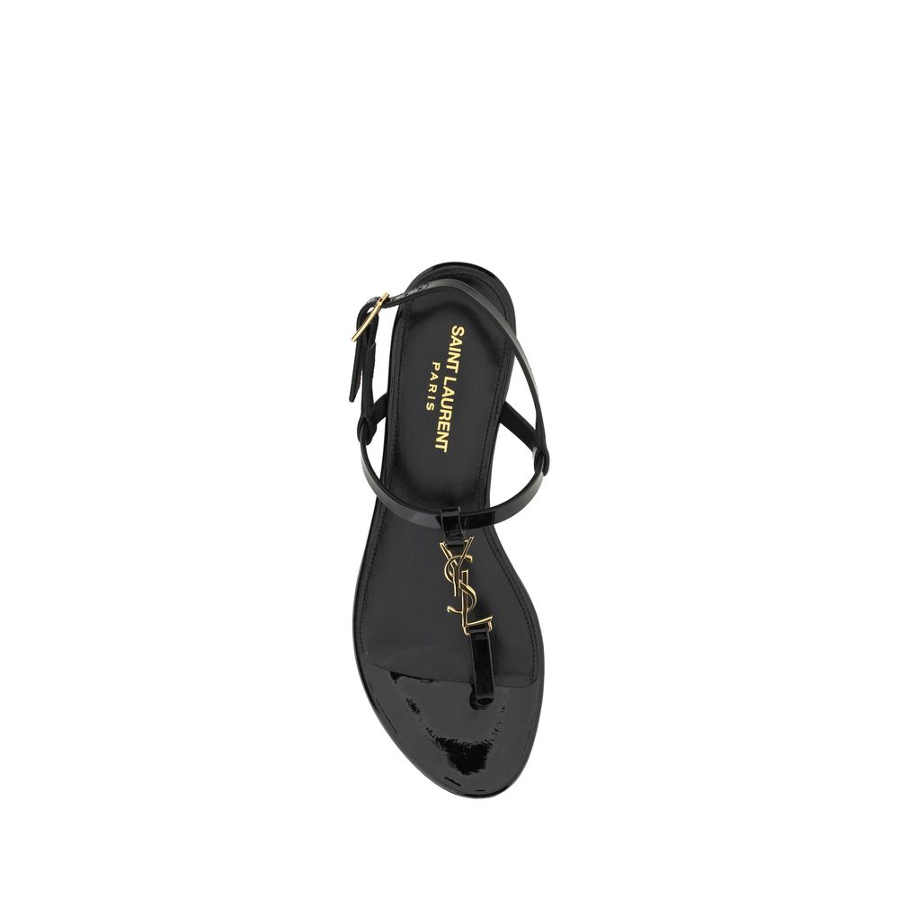 Saint Laurent Black Calf Leather Bos Taurus Flat Sandals