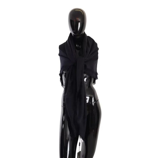 Dolce & Gabbana Black Solid Silk Wool Fringe Wrap Scarf Dolce & Gabbana
