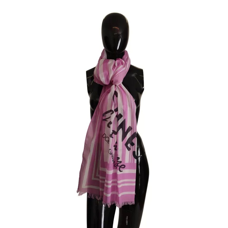 Dolce & Gabbana Pink White Striped Cotton Wrap Shawl Scarf