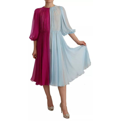 Dolce & Gabbana Fuchsia Light Blue Silk Two Tone Midi Dress