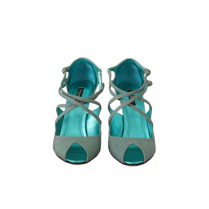 Dolce & Gabbana Blue Glittered Strappy Heels Sandals Shoes