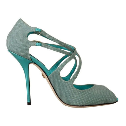 Dolce & Gabbana Blue Glittered Strappy Heels Sandals Shoes