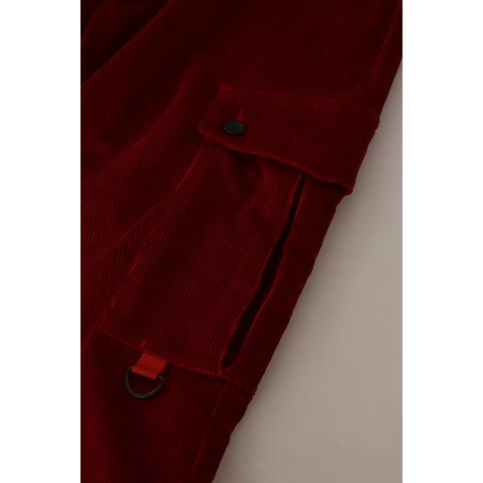 Dolce & Gabbana Red Corduroy Cotton Cargo Skinny Pants