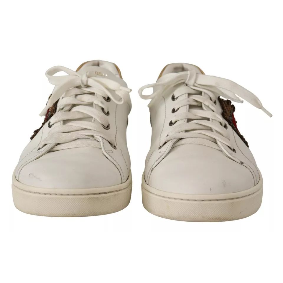 Dolce & Gabbana White Leather Heart Low Top Casual Sneakers Shoes