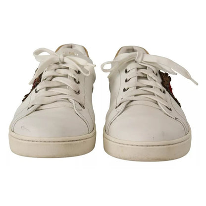 Dolce & Gabbana White Leather Heart Low Top Casual Sneakers Shoes