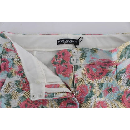 Dolce & Gabbana White Pink Floral Brocade Pants