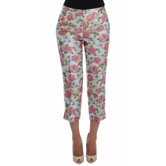 Dolce & Gabbana White Pink Floral Brocade Pants Dolce & Gabbana