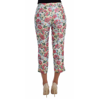 Dolce & Gabbana White Pink Floral Brocade Pants