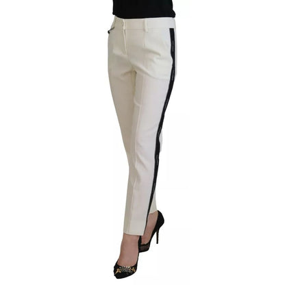 Dolce & Gabbana White High Waist Tapered Wool Pants