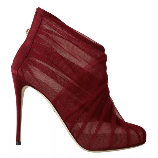 Dolce & Gabbana Red Tulle Ankle Boots Stiletto Heels Shoes Dolce & Gabbana