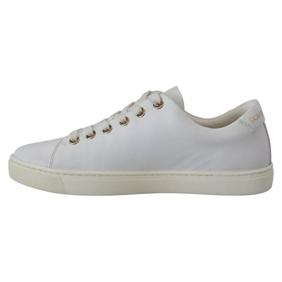 Dolce & Gabbana White Leather Gold Red Heart Sneakers Shoes