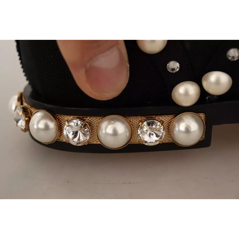 Dolce & Gabbana Black Lace Up Jewelled Formal Flats Shoes