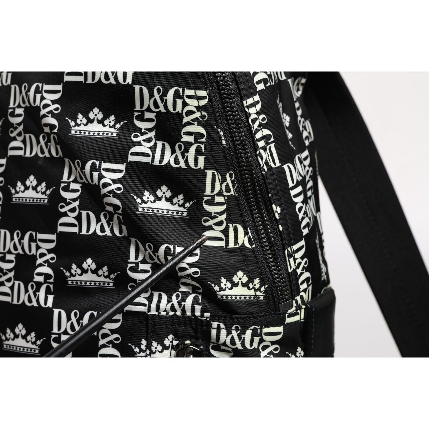 Dolce & Gabbana Black White Crown Printed Nylon School Backpack Bag